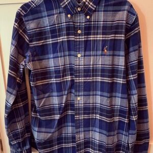 Ralph Lauren Men's Blue and White Plaid Shirt